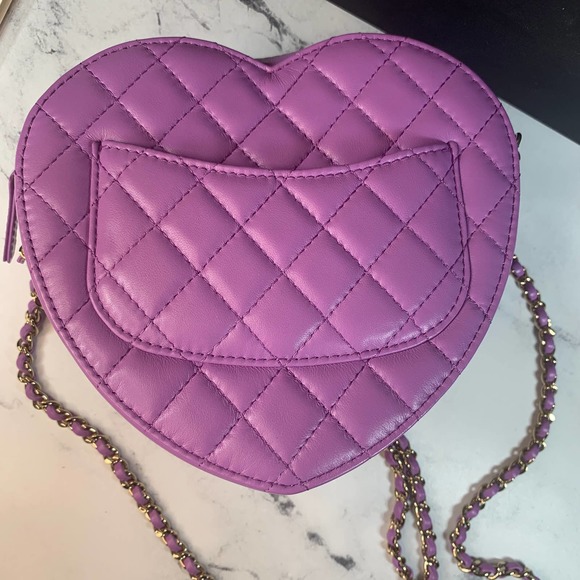 Chanel Purple Heart Bag large 22S CC Lambskin Leather Crossbody Authentic NEW - Picture 4 of 15